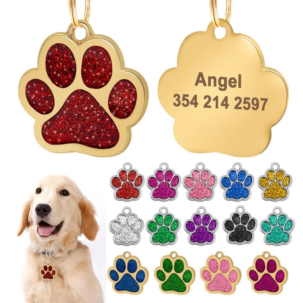 Bling Honden ID Tag Gepersonaliseerde Prachtige Hondenpenningen voor Kleine Middelgrote Hond Voetafdruk Aangepaste Naamplaatje voor Huisdier Halsband