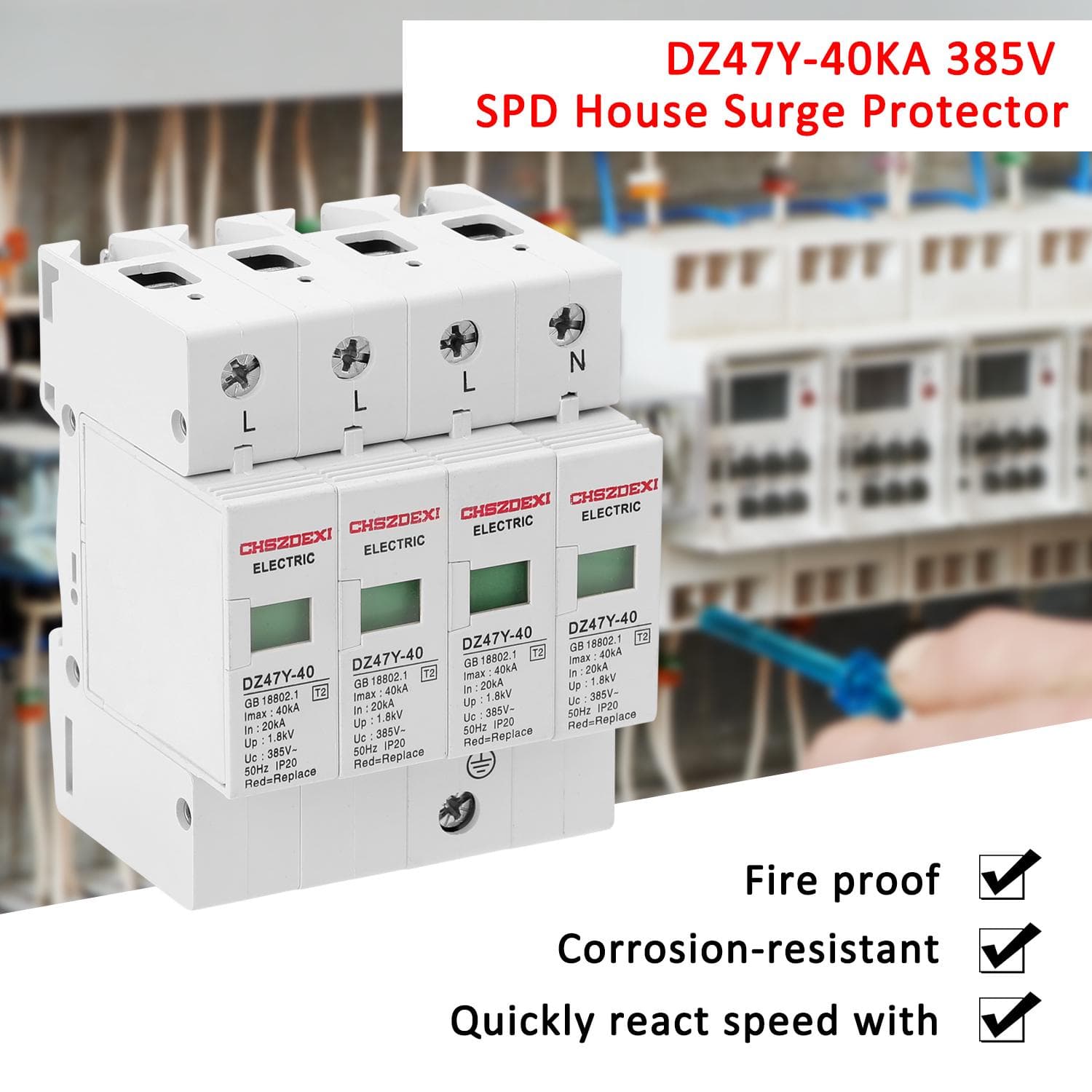 DZ47Y-40KA 385V SPD Huis Overspanningsbeveiliging Beschermende Laagspanningsafleider Apparaat 4P Bescherming veelkleurig