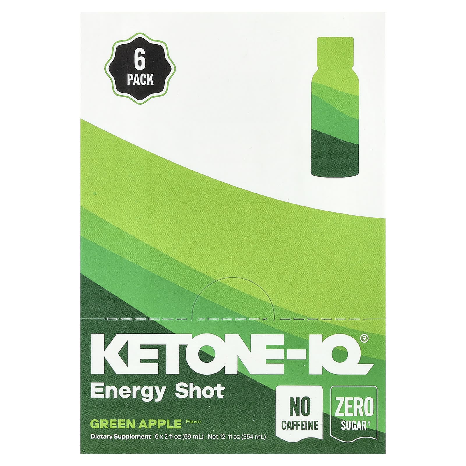 Ketone-IQ, Ketone-IQ®, Energy Shots, Groene Appel, Cafeïnevrij, 6 Stuks, 59 ml (2 fl oz) Elk
