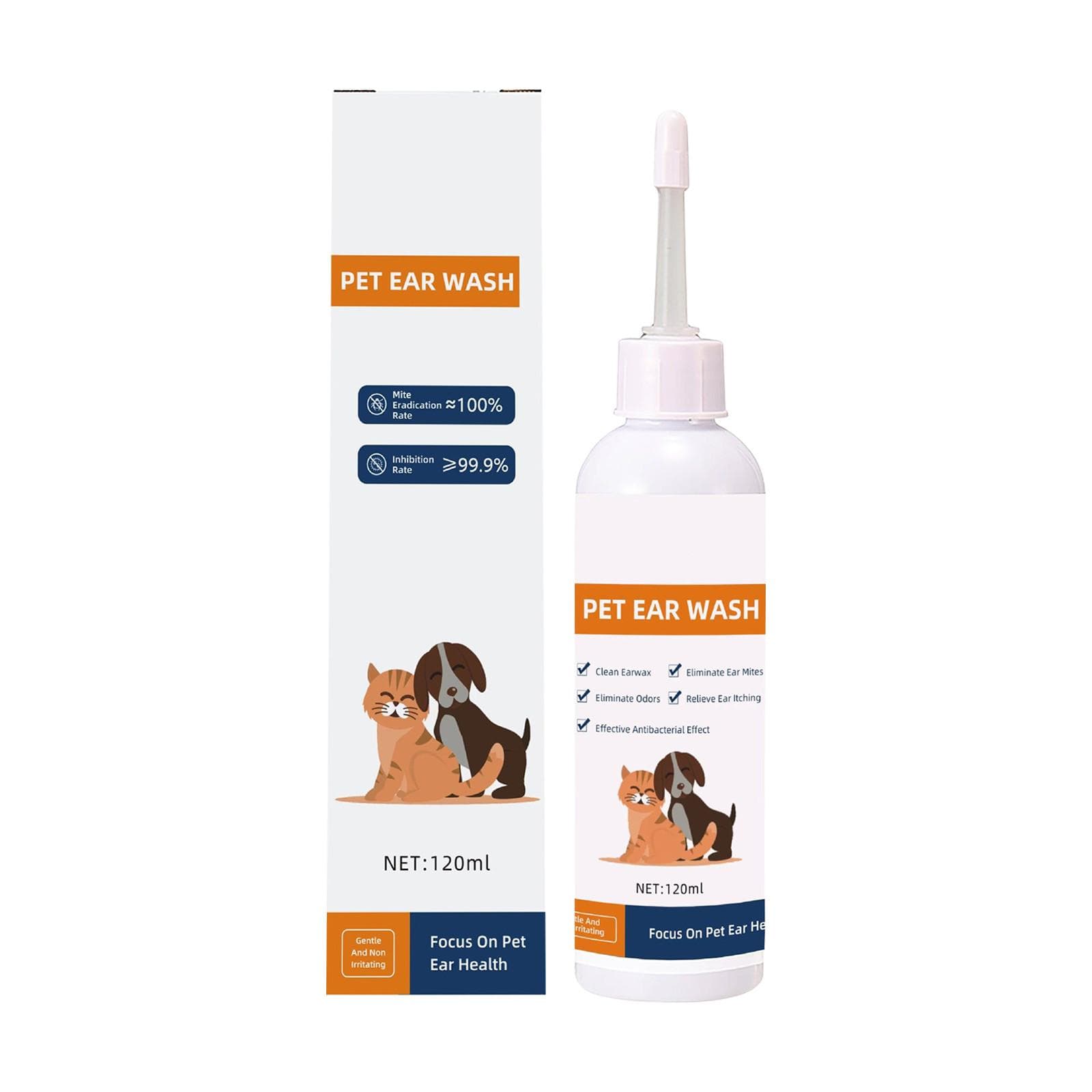 Huisdier Oorreinigingsdruppels, Katten- en Honden Oorsmeer Verwijdering, Oormijt Reinigingsoplossing, Gehoorgang Reinigingsoplossing, 120ml oranje