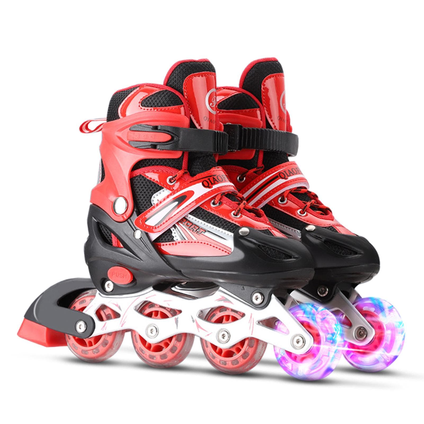 Verstelbare, verlichte inline skates met oplichtende wielen voor kinderen en volwassenen voor meisjes en jongens roze