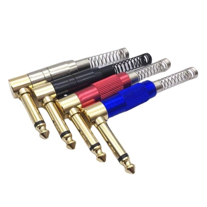 1/4  AUX Stekker 6,35 mm Mannelijke Mono Connector Veer Adapter 90 Graden Hoek Gitaar Stekker Adapter voor Mixers Versterkers zilver