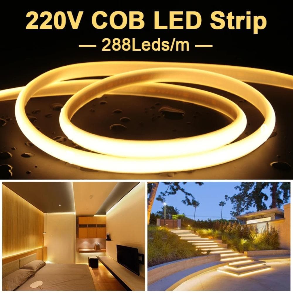 AC 220V COB LED-strip Neonlicht Stekkerset Hoge dichtheid 288LED / m Lineaire verlichting IP68 Waterdicht Flexibel LED-lint warme witte kleur