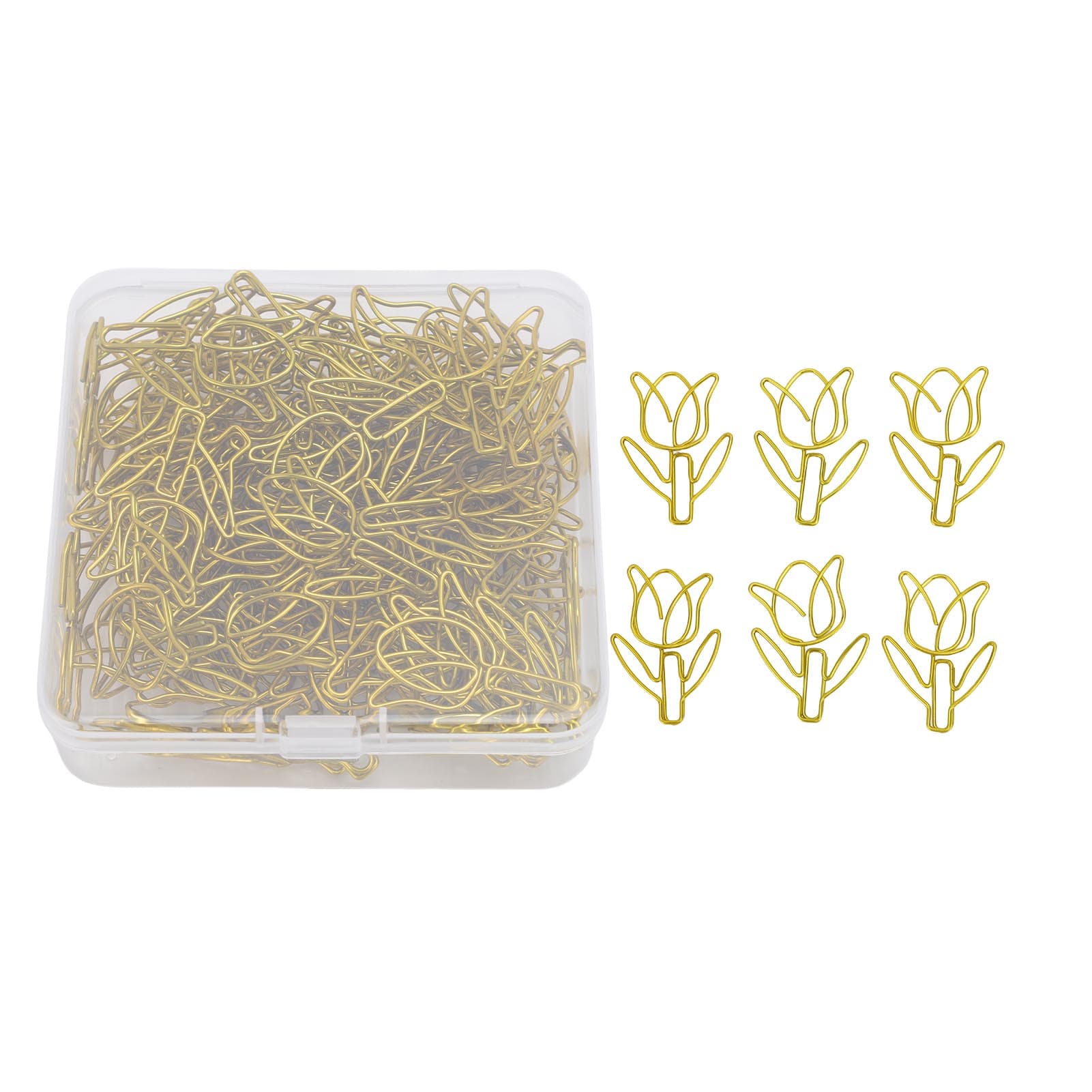 80 stuks Bloemvormige Paperclips Bulk Mini Gekleurde Boekenleggers Klem met Transparante Doos Schoolbenodigdheden Goud goud