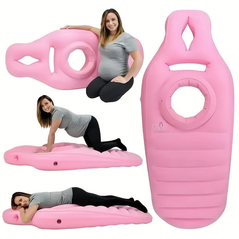 Zwangerschaps yogamat & Volledige lichaamssteun Bed Opblaasbare mat met rugleuning & Buikopening, Draagbaar Stabiel Zacht PVC Materiaal blauw