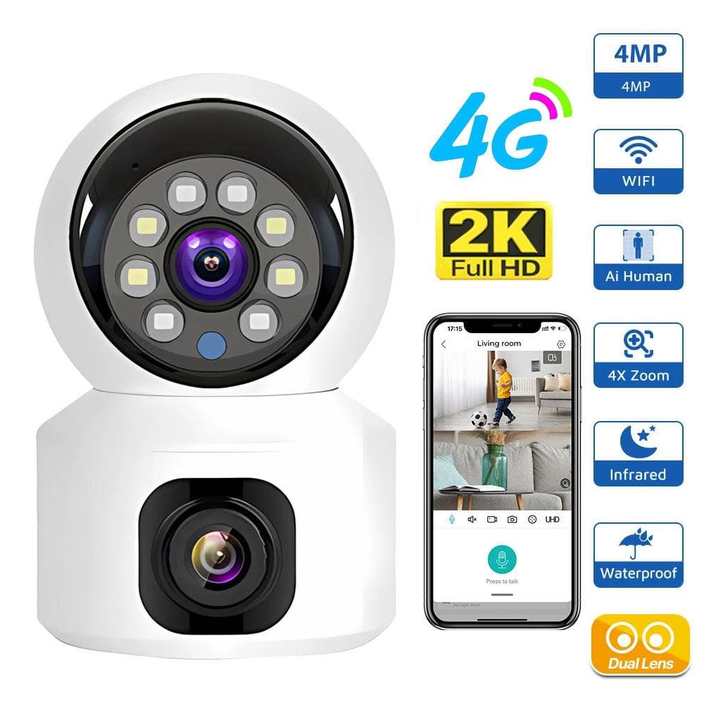 2025 SIM-kaart 4G Camera Binnen Duale Lens Mini IP-camera 2K 4MP WIFI Draadloze Beveiliging Nachtzicht Camera Videobewaking V380 Pro