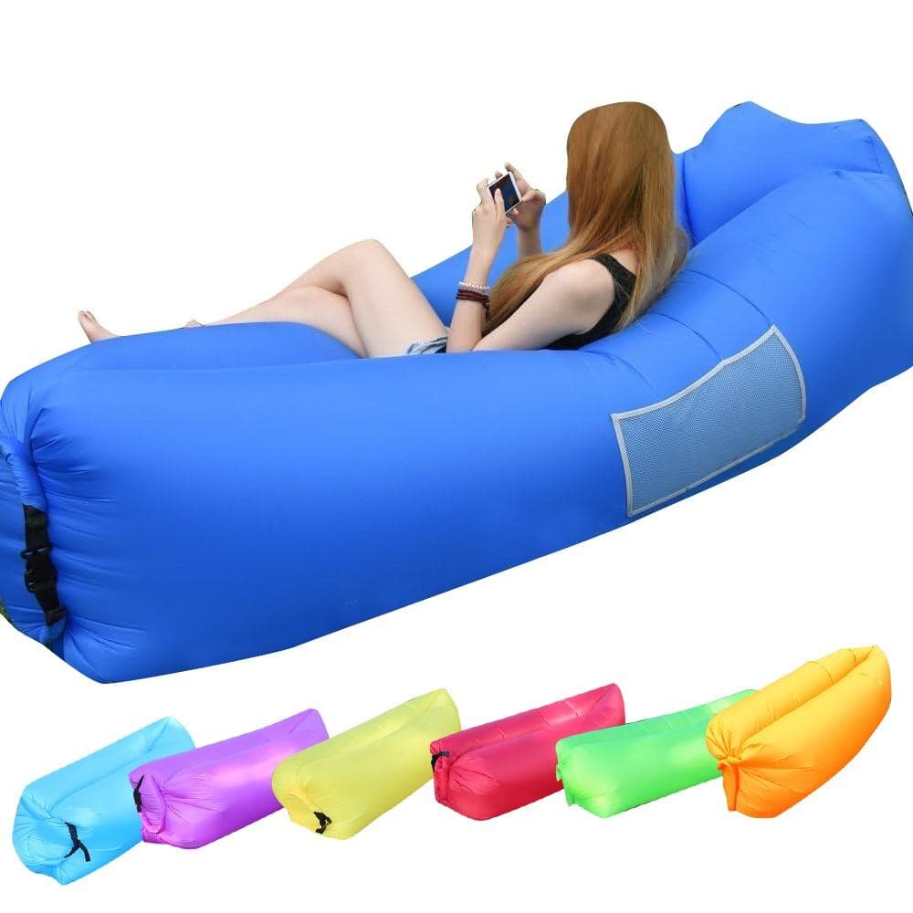 Opblaasbare bank, draagbare waterdichte opblaasbare ligstoel met comfortabel kussen, voor kamperen, vakantie, wandelen, zwembad en strandfeesten rood