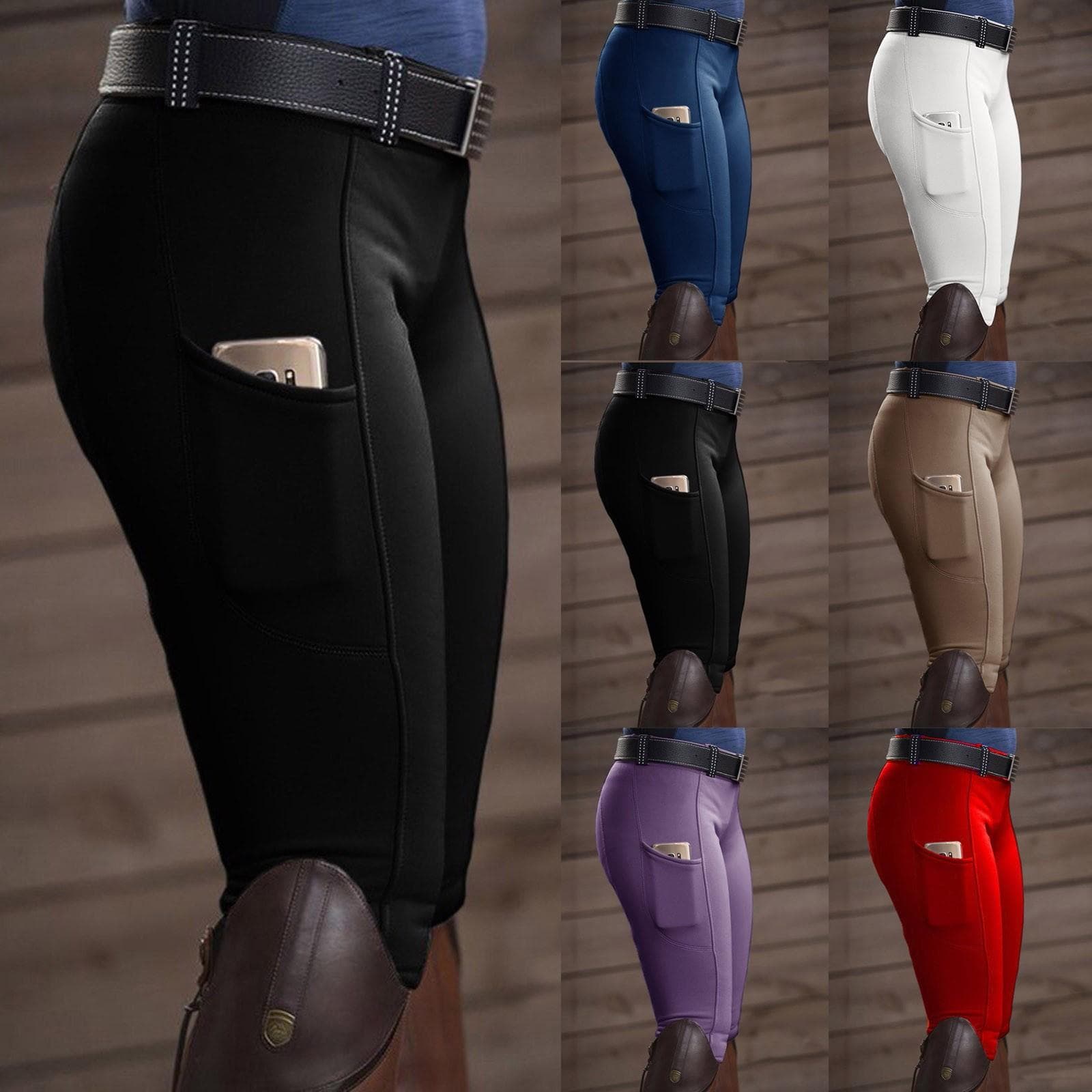 Paardrijbroek voor dames, sportbroek met hoge taille cm rood