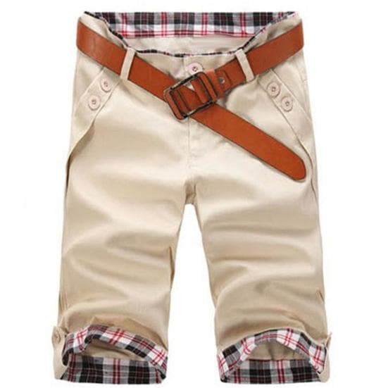 Zomer Strand Casual Heren Plaid Patchwork Omslag Manchet Shorts Vijfde Broek Broeken cm wit
