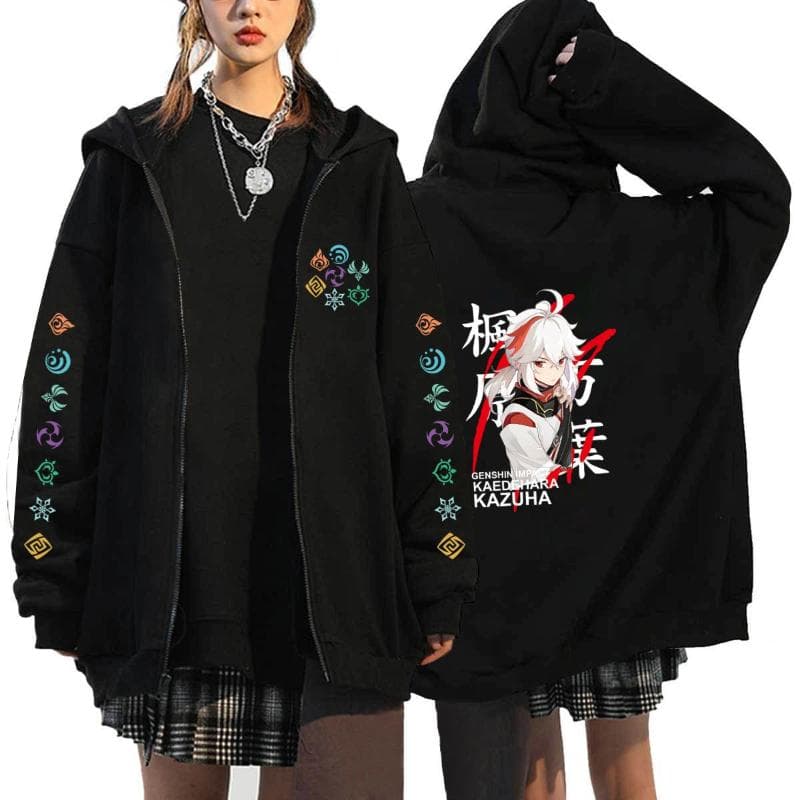 Mode Genshin Impact Walnoot Patroon Bedrukte Fleece Rits Hoodie Herfst en Winter Casual Sweatshirt cm
