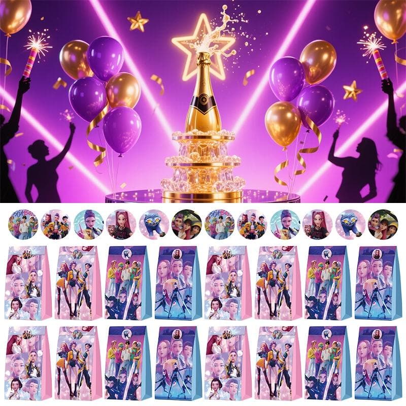 12 stuks/Set Demon Hunters Snoeppapiertas Kraftpapier Handtas Kpop Feest Papieren Cadeautas Kinder Verjaardagsfeest Cadeaus Verpakkingstassen cm