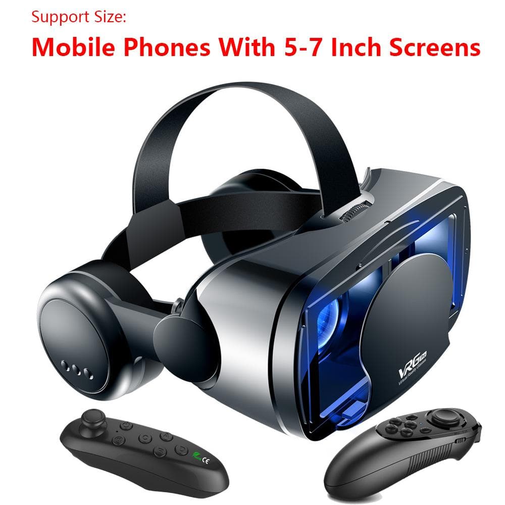3D VR Smart Bril Headset Virtual Reality Helm Smartphone Volledig scherm Visie Groothoeklens met Controller Headset 7 Inch zwart