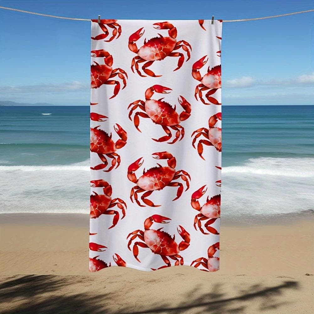 Absorberende strandhanddoek met rood krabbenpatroon, zacht, sneldrogend, zandvrij voor reisbenodigdheden