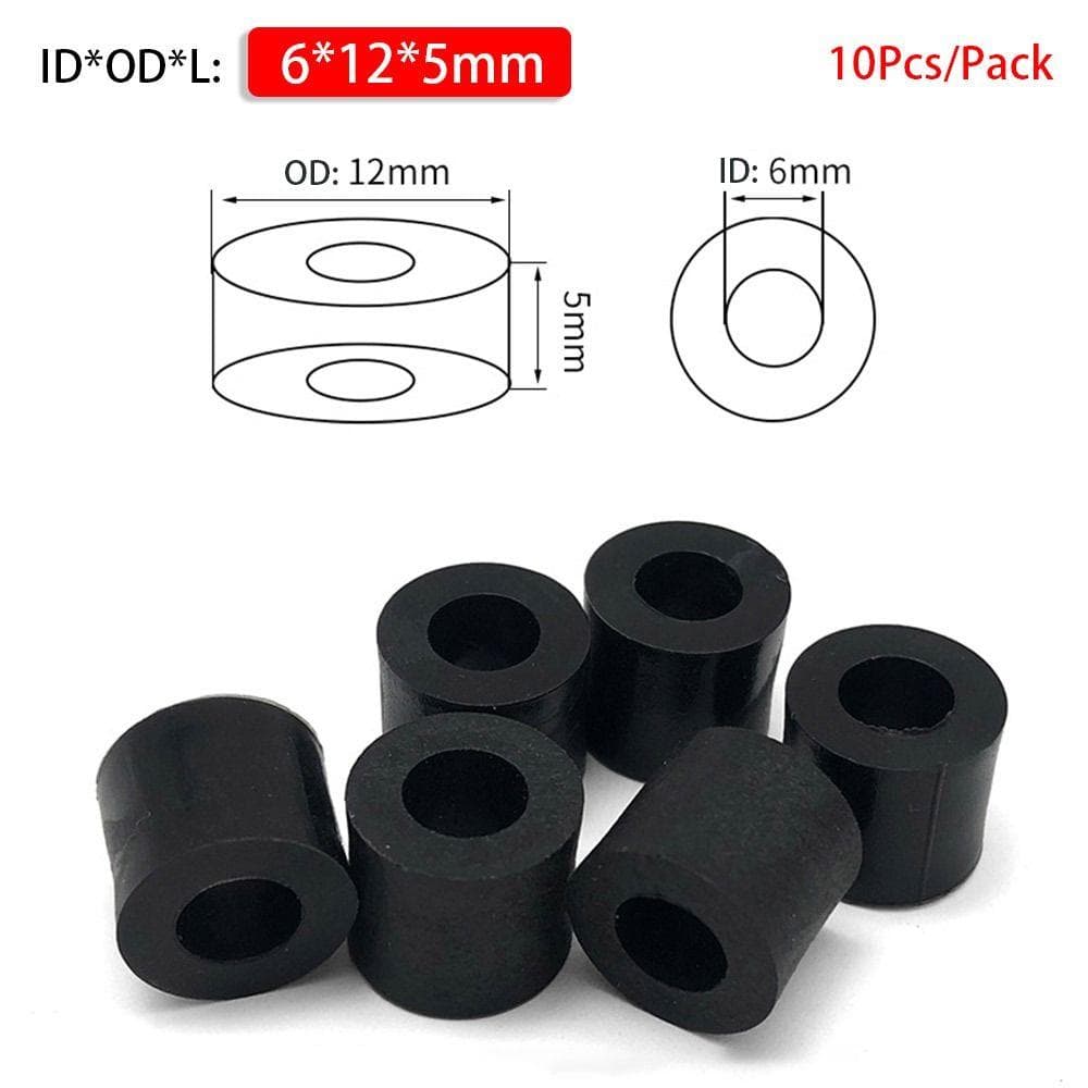10 stuks/pak Duurzame Niet-Schroefdraad ABS Spacer PCB Board Ondersteuning TV Installatie Kolom Pilaar Holle Afstandhouder Zwarte Ronde Nylon Ring