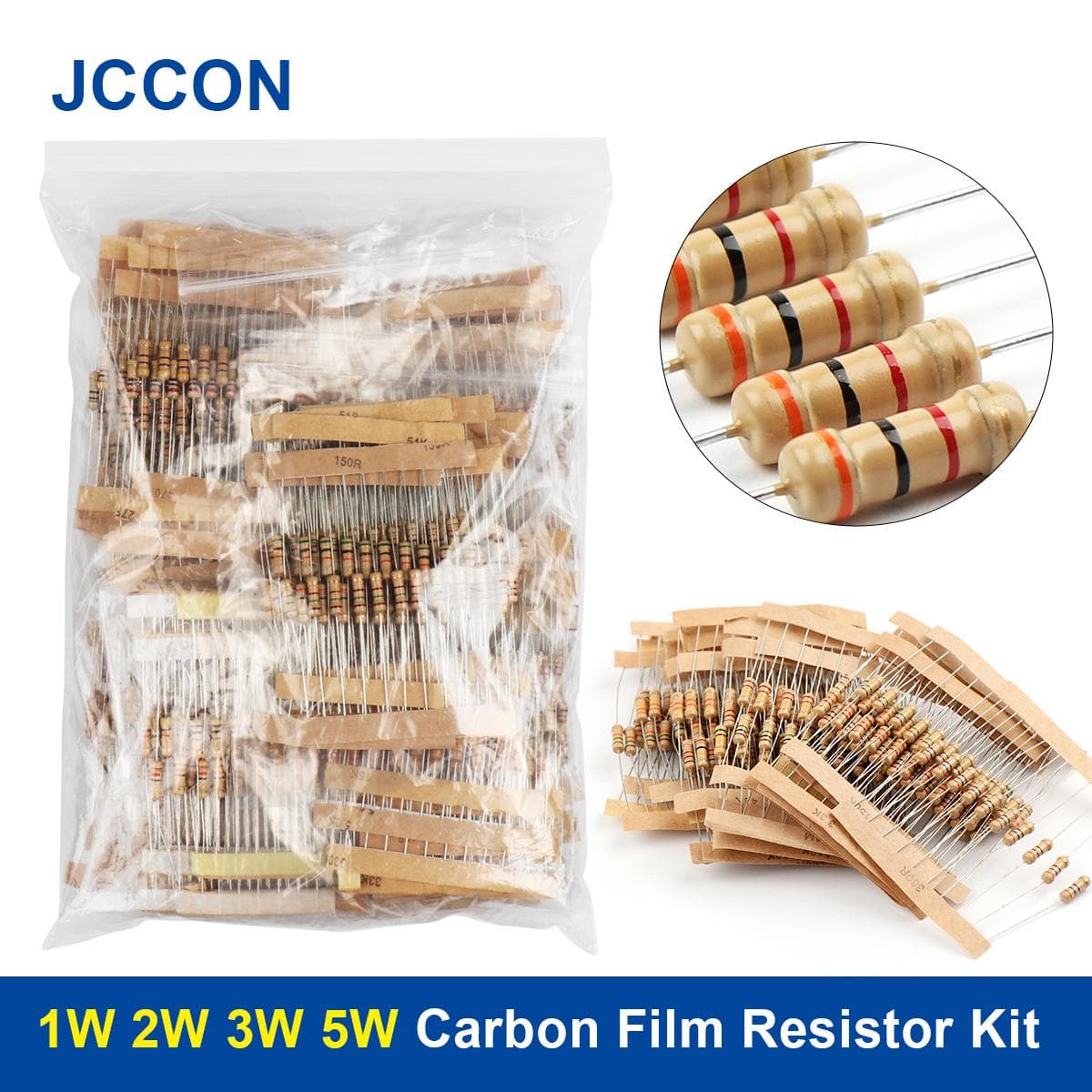 1W 2W 3W 5W Carbon Film Weerstand Belde Assortiment Kit Weerstanden Kit Ohm Kleur Ring Weerstand (0,1 ohm - 820 ohm) (1K-ohm - 750K-ohm)