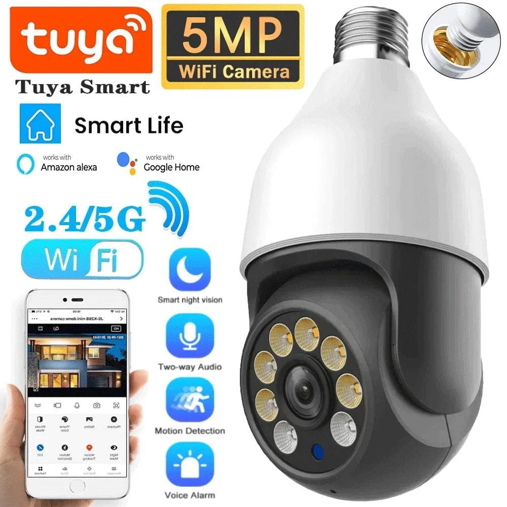 5G Lamp E27 Wifi Tuya Smart 5MP PTZ IP Surveillance Dome Camera Buiten Volkleuren Nachtzicht Beveiligingsbescherming kleur mardi gras