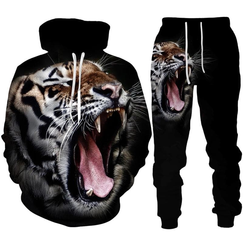 Persoonlijkheid Roaring Tiger 3D Gedrukt Heren Hoodie/Set Cool Sweatshirts + Broek Pak Trainingspak Sportkleding Mode Paar Outfits cm