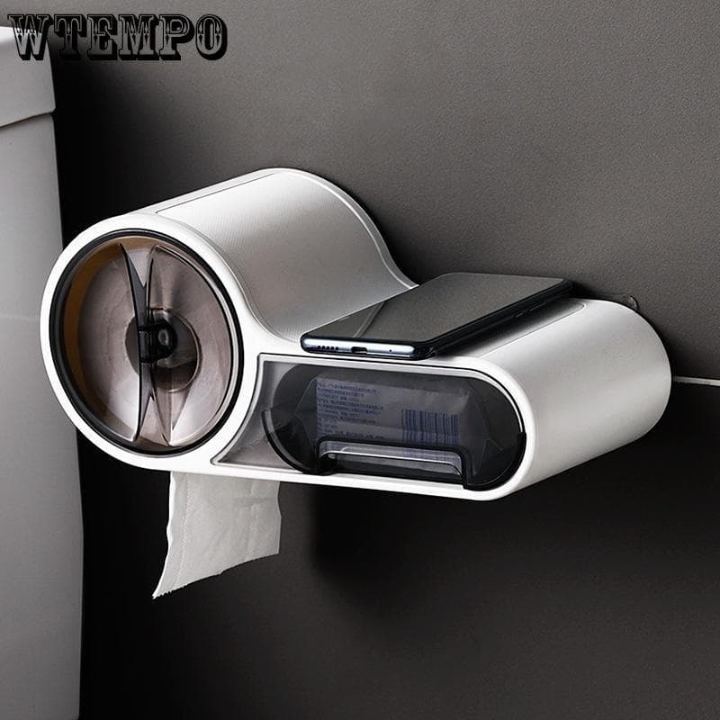 WTEMPO Draagbare Toiletrolpapierhouder Standaard Opbergrek voor Thuis Hygiënepapier Dispenser Badkamer Ponsvrije Rolpapierdoos wit