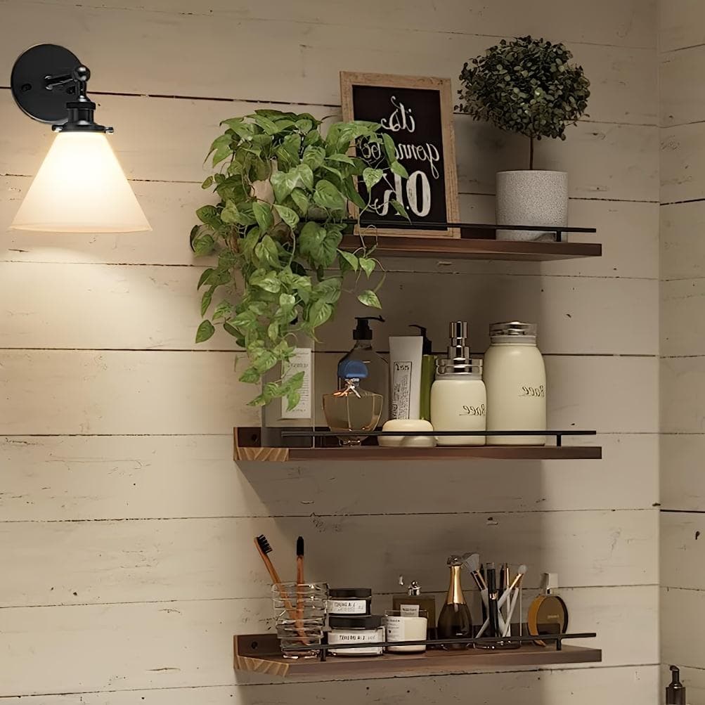 3 stuks zwevende plank in rustieke stijl van hout, badkamerorganizer voor aan de muur, ruimtebesparende badkamerorganizer, huis, wanddecoratie