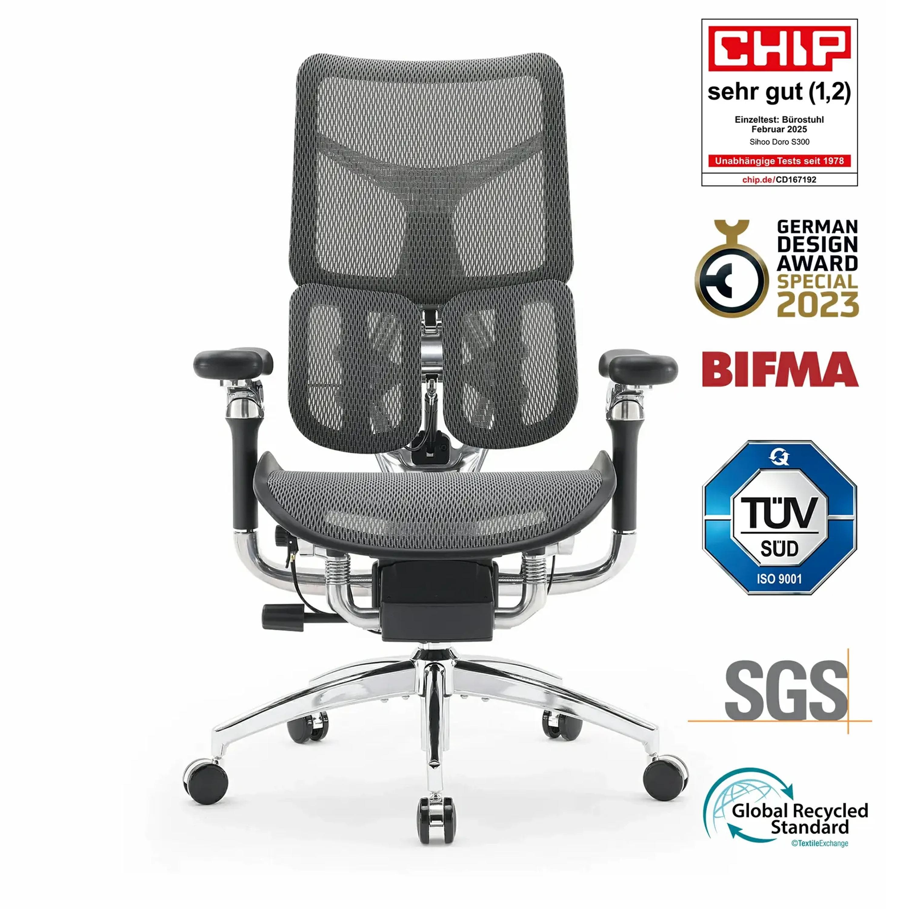 SIHOO Doro S300 Ergonomische Kantoorstoel - 6D Armleuningen - Dynamisch Lendensteunsysteem zwart