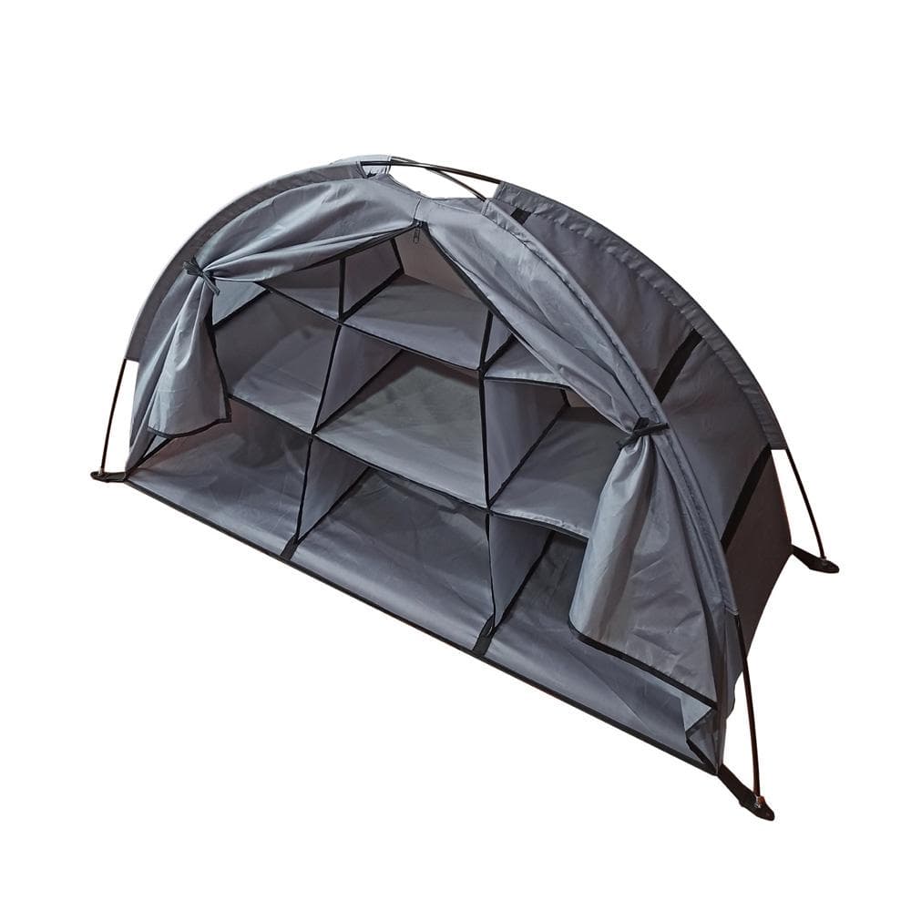 Opbergtent voor buiten, waterdicht, compact en draagbaar, kampeeropbergkasttent met 9 planken bruin