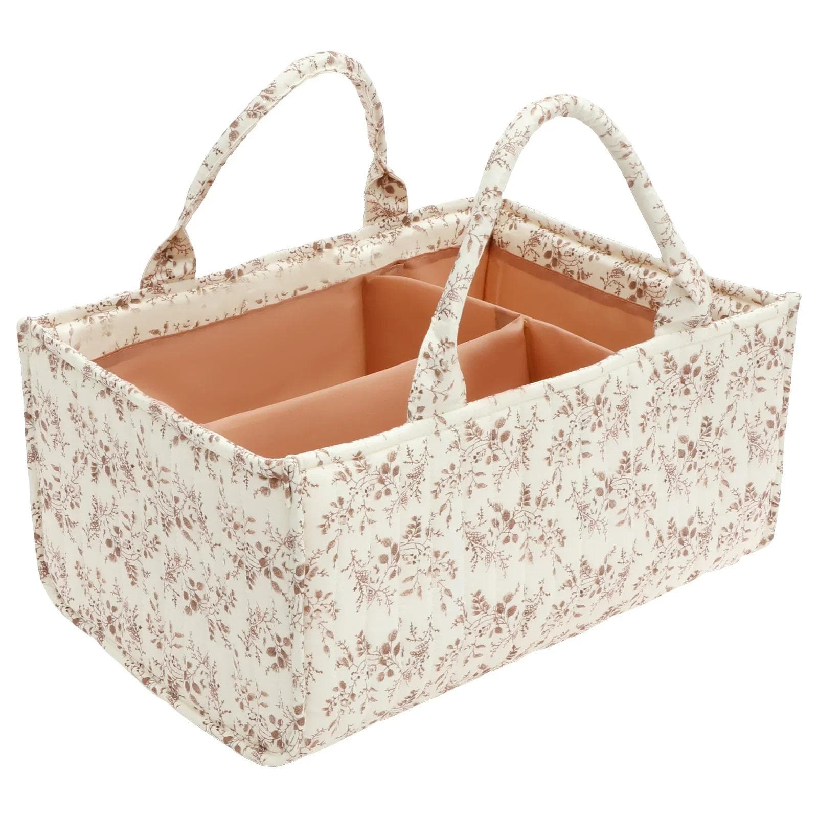 Bloemen Luiertas Organizer met Handvatten en Verwijderbare Verdelers Draagbare Opbergmand voor de Babykamer Veelzijdige Baby Opbergmand