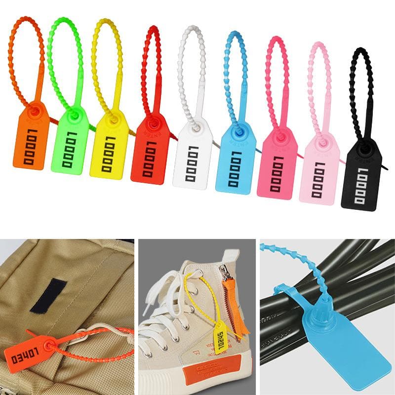 100 Stuks Plastic Beveiligingstag Genummerde Zegels met Uniek Serienummer voor Kleding Schoenen Tassen 250mm/9.8 roze