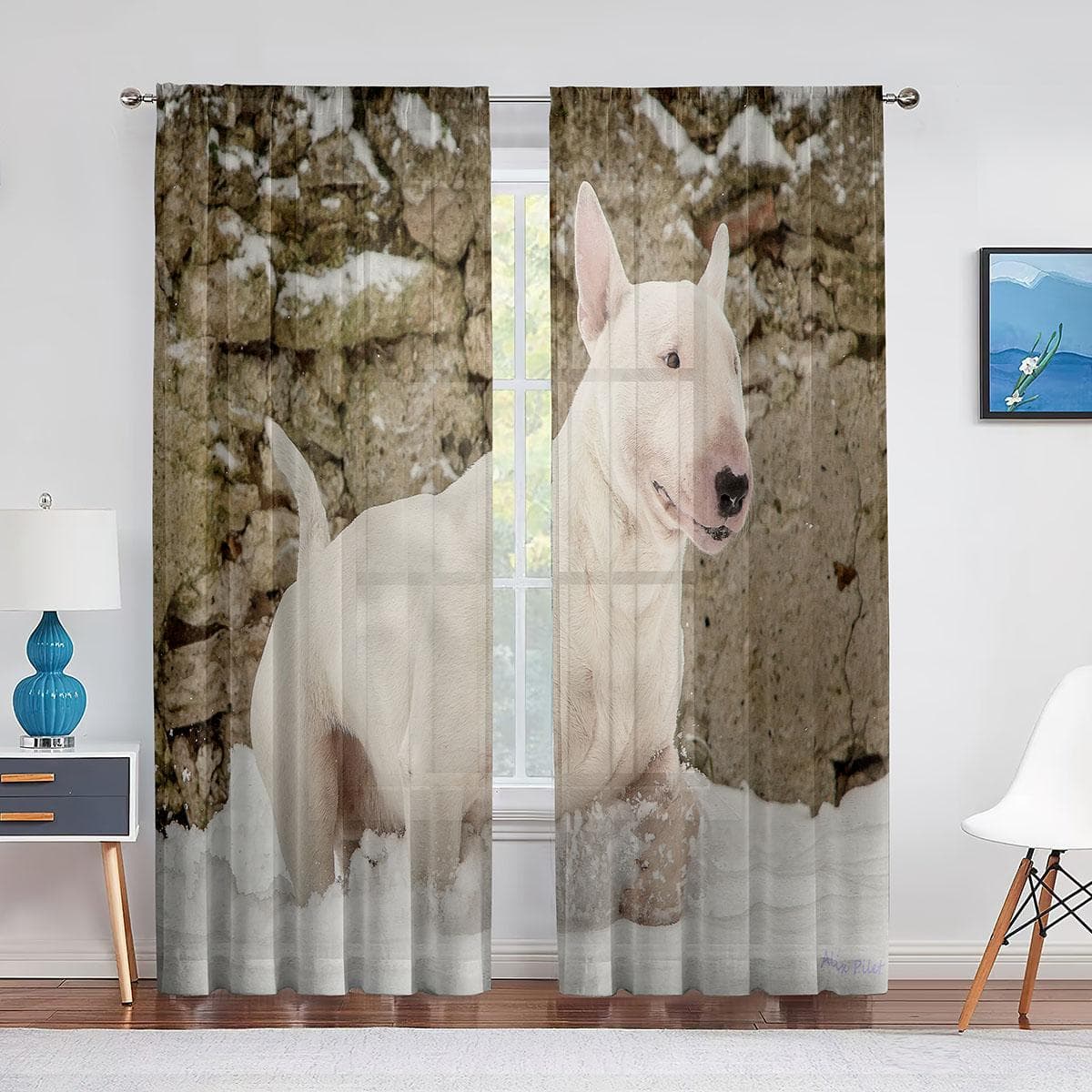Bull Terrier Hond Dierenprint Tule Gordijn voor Huisdecoratie Raamdecoratie Slaapkamer Keuken Woonkamer Modern Transparant Voile Gordijnen
