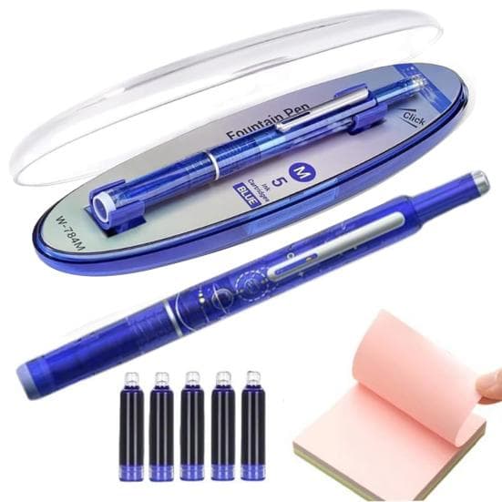 Intrekbare Vulpen Fijne Punt Set 0,38 mm Zwarte/Blauwe Inkt Transparante Houder Pen met 5 Hervulbare Inktpatronen voor Schetsen Kalligrafie blauw