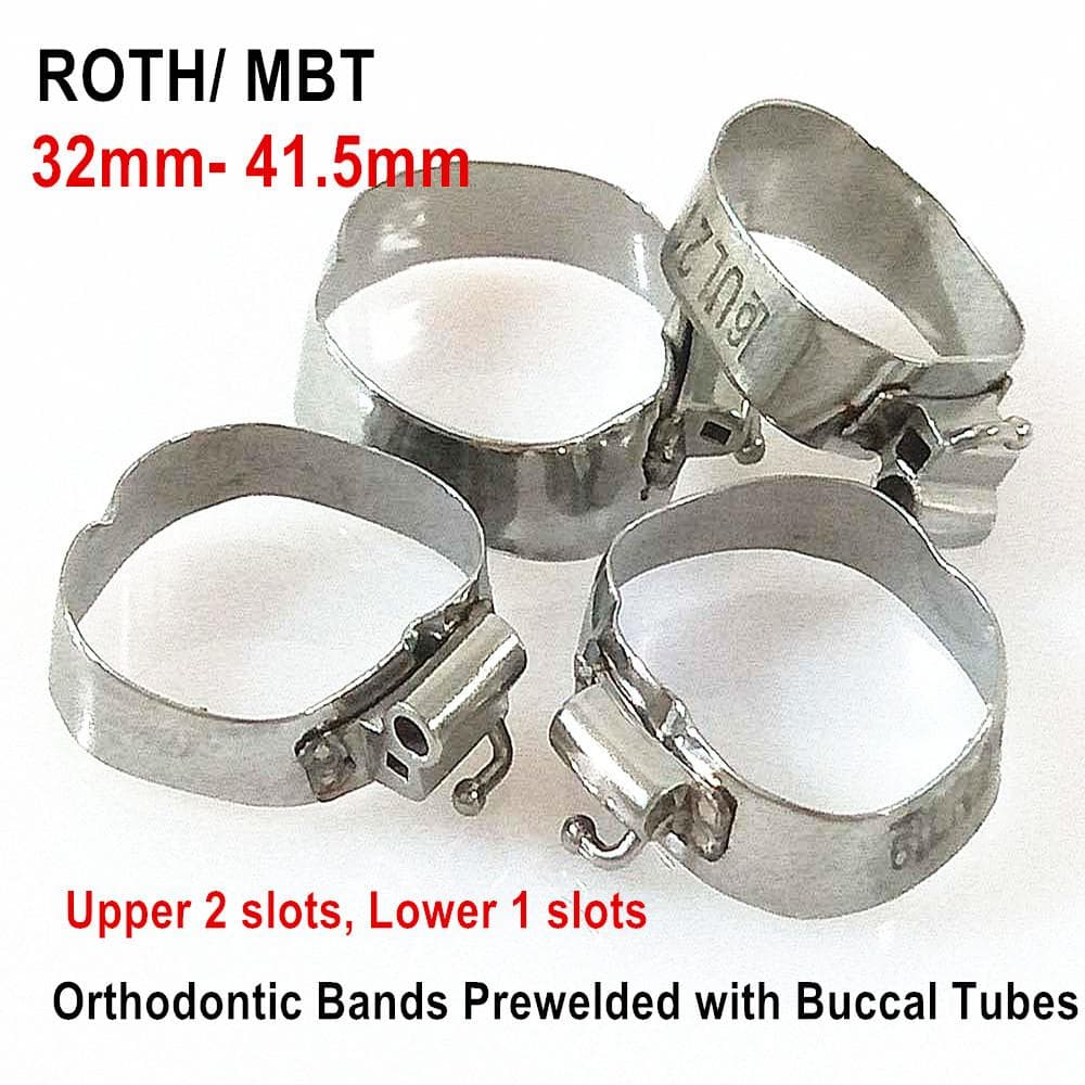 5 bags(20pcs ,4pcs per bag) Dental Orthodontic Flat Bands Prewelded with Buccal Tube Tubes ROTH/MBT 022 32mm- 41.5mm
