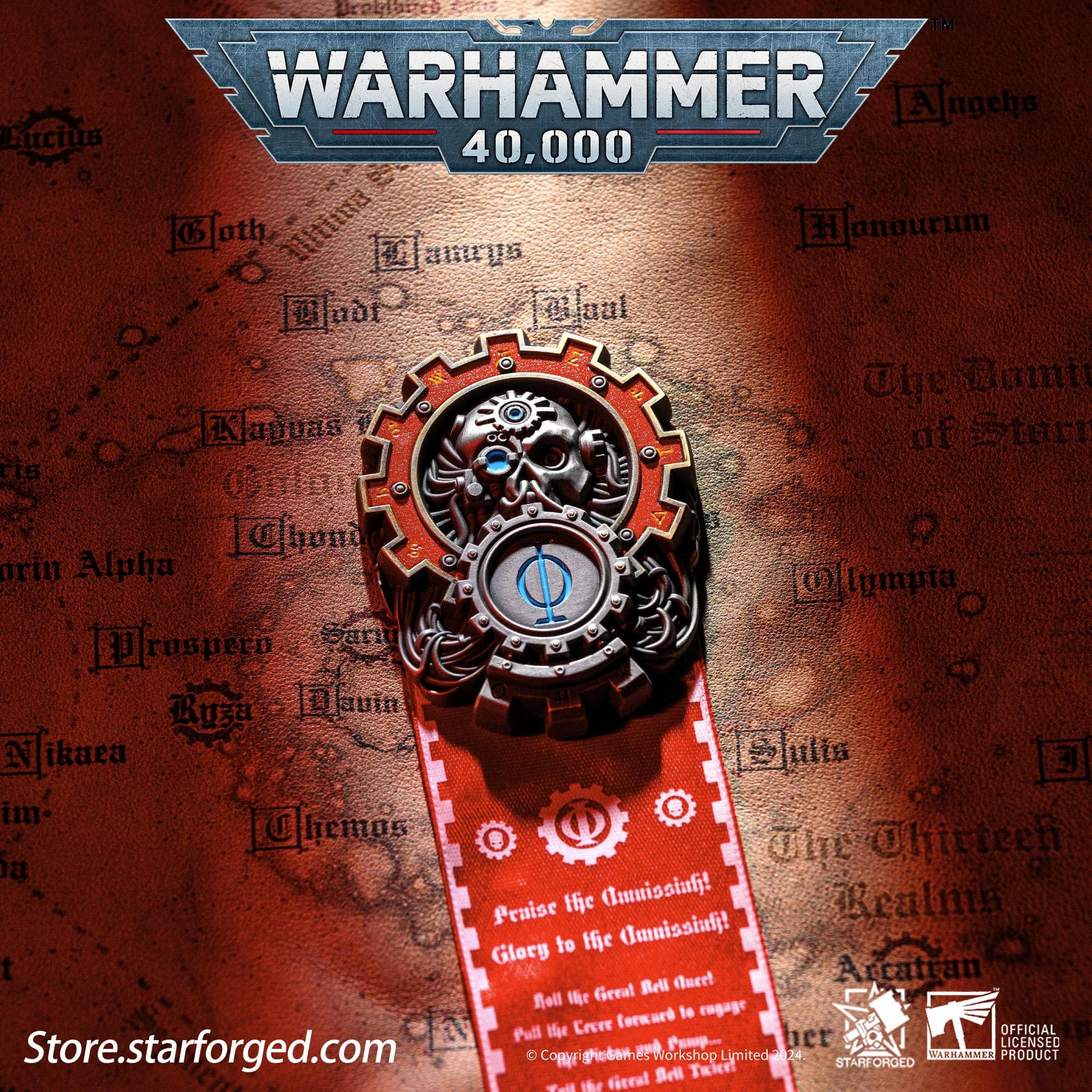 Starforged Stergieten, Warhammer 40K spel merchandise God van Alle Machines, Mechanische God Zegel Badge