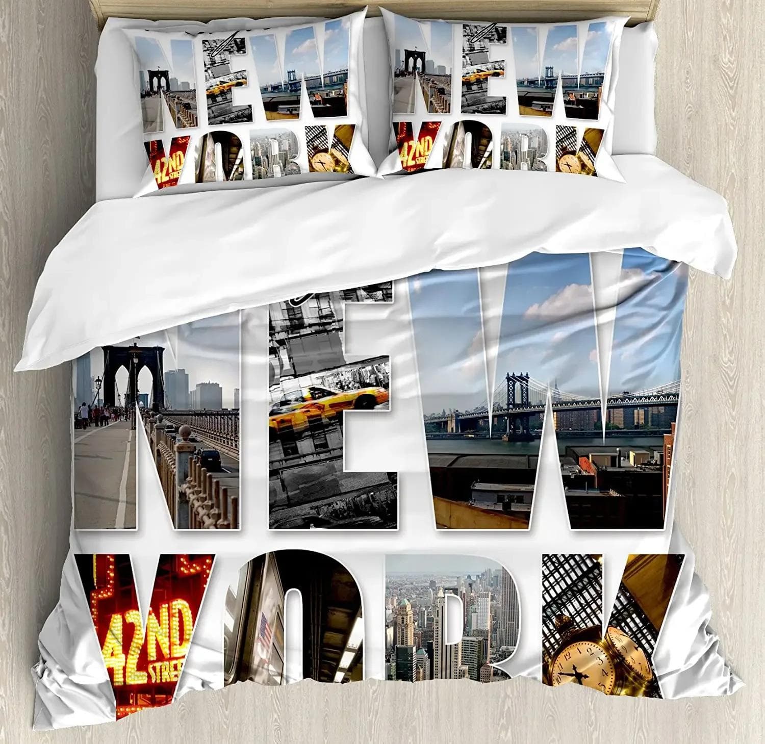 New York Beddengoedset Voor Slaapkamer Bed Thuis New York City Collage Met Verschillende Dekbedovertrek Dekbedovertrek En Kussensloop
