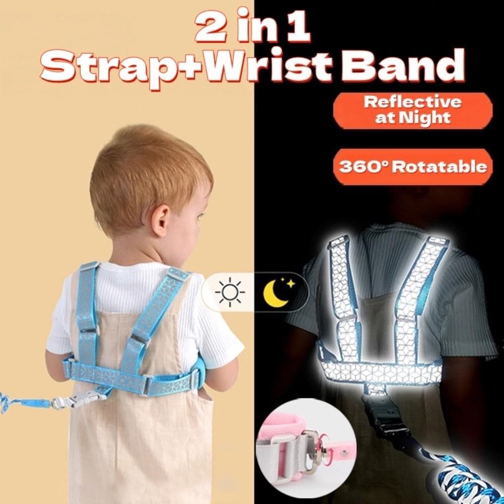 2m Kinder Anti-Verlies Polsband Reflecterend Kinderen Verliespreventie Riem Drukke Plaatsen blauw