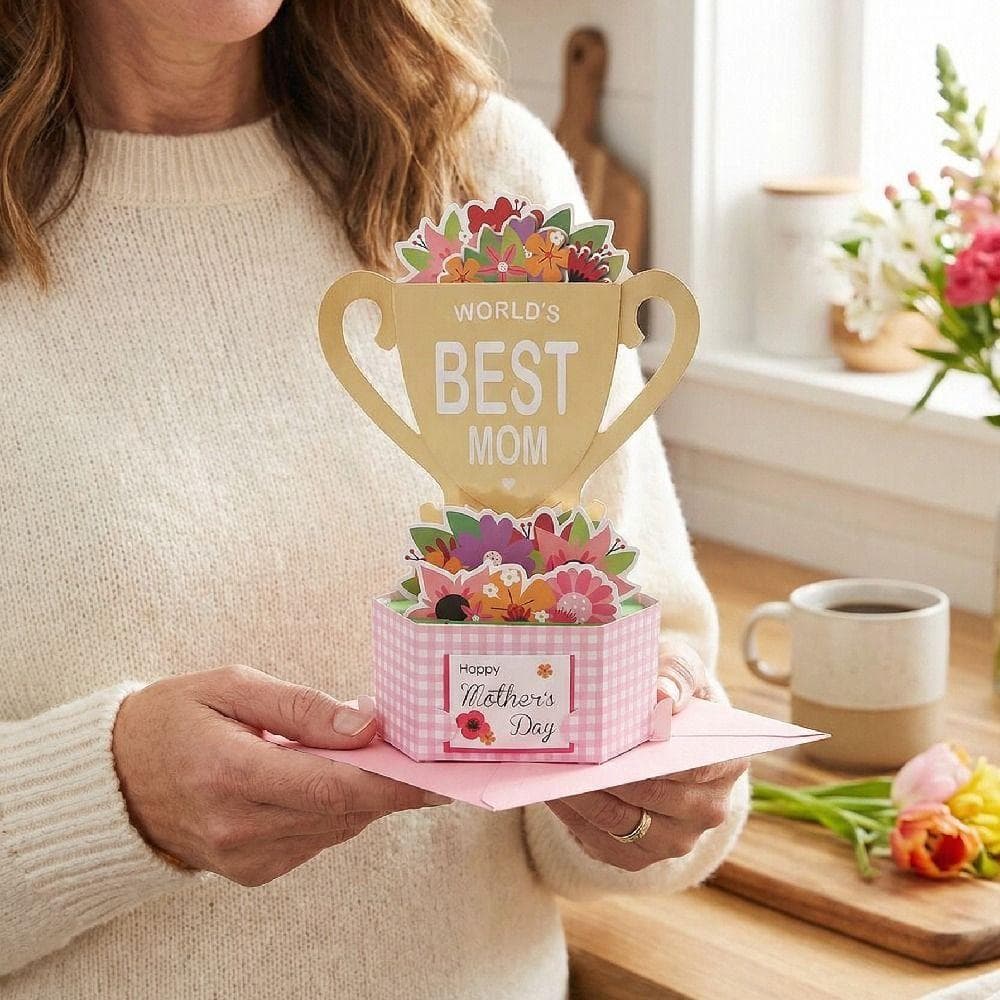 Romantische Moederdag Wenskaart met Envelop Creatieve 3D Beker Wenskaarten Zegen Papier Sculptuur Bedankkaart