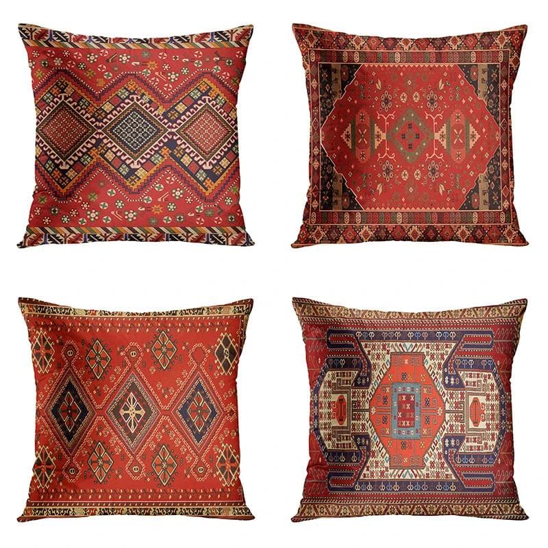 Rode Marokkaanse Etnische Korte Pluche Kussensloop Woonkamer Slaapkamer Bank Kussenhoes Woondecoratie 40x40 45x45 50x50 60x60
