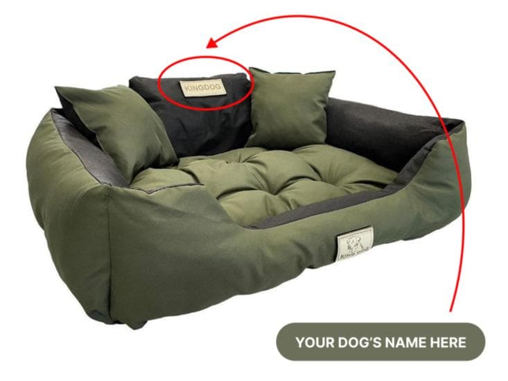 KINGDOG hondenbed met DOG'S NAME waterdicht duurzaam, SML XL XXL 3XL S - 55/45 cm legergroene kleur