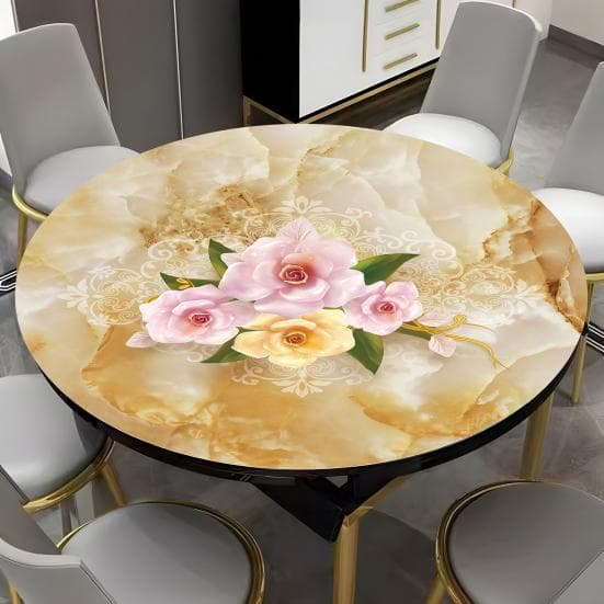 Waterdicht Rond Tafelkleed PVC Oliebestendig Tafelkleed Bloemen Lotusbladeren Vissen Tafelkleed Tafelbeschermer voor Eetkamer Patio Picknick Feest Bin