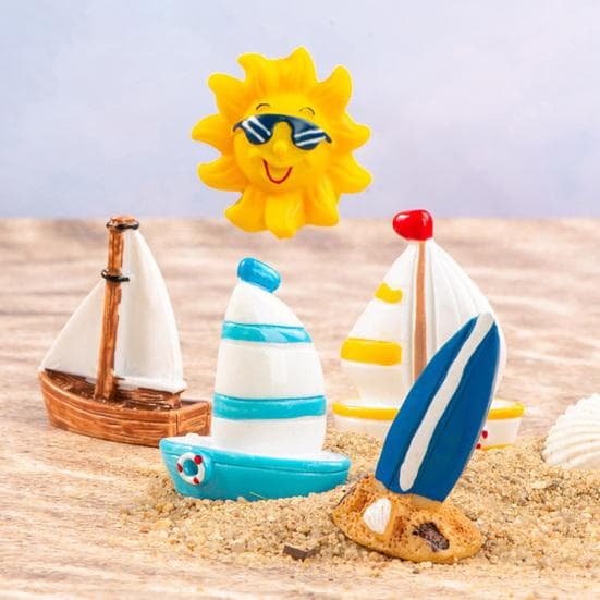 3/11 stuks/set Miniatuur Thema aan Zee Speelgoedkit Mini Hars Surfplank Schelp Zeevogels Dolfijn Zeester Boten Emmer Schoenen Zon Model