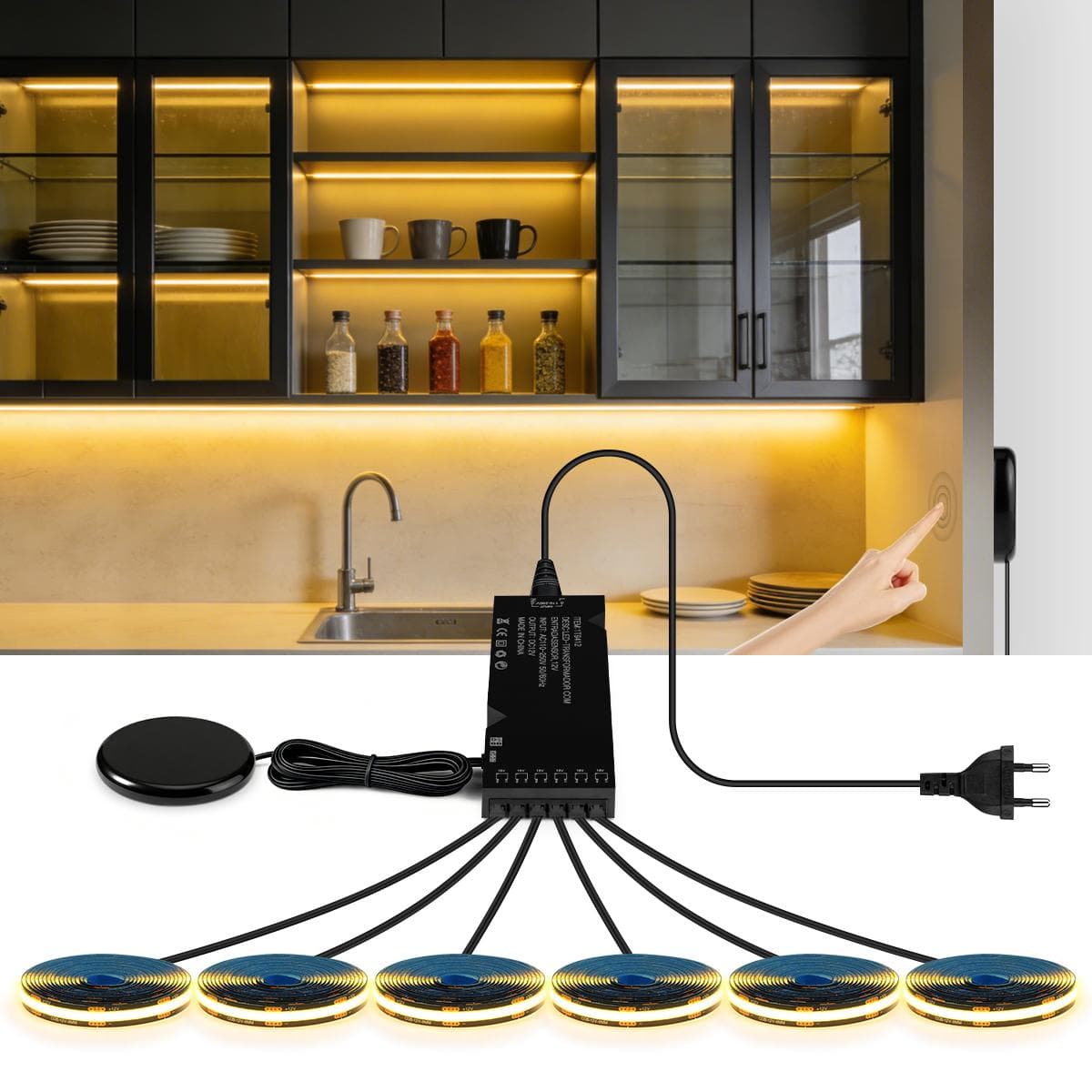 Walnoot Houten Vitrinekast Onder-Plank LED Lichtstrip Dimbaar Touch Sensor Lamp Tape Voor Akoestisch Wandpaneel Sfeerverlichting warme witte kleur
