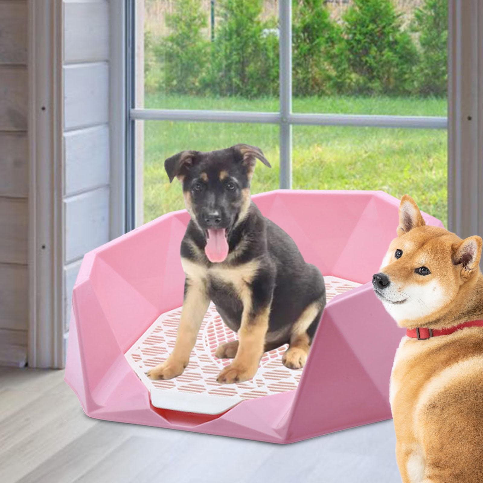 Hondentoilet Kattenbak Wc-bassin Groot 56x51x17.5cm met Beschermwand Diamanttextuur Puppy blauw