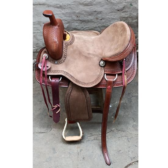 Western bruin Strip Down Leather Handgesneden Roper Ranch zadel