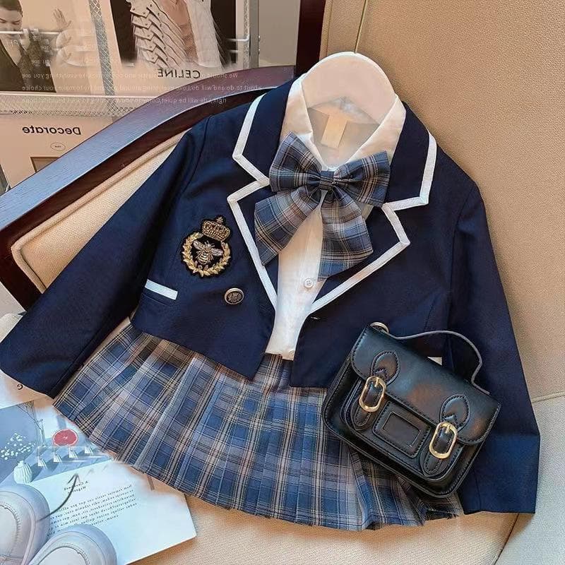 Klassiek Meisjes College Stijl Uniform Pak Lente Herfst Shirt Jas Geplooide Rok Combo Meisjes Jk 90cm bruin
