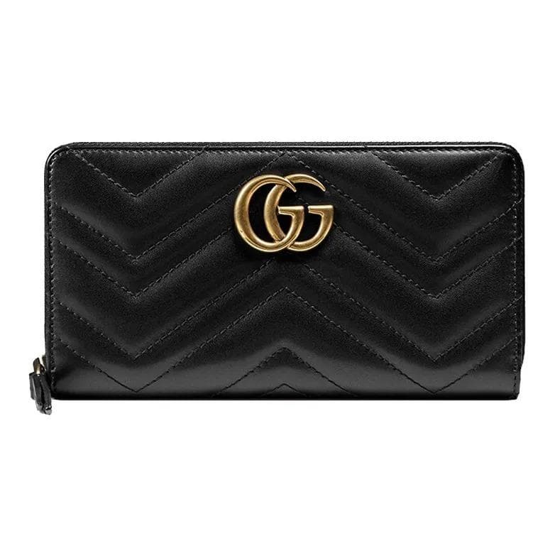 GUCCI GG Marmont Collectie Marmont Gouden Logo Portemonnee met Lange Rits Gewatteerd Synthetisch Leer voor Dames in Zwart zwart