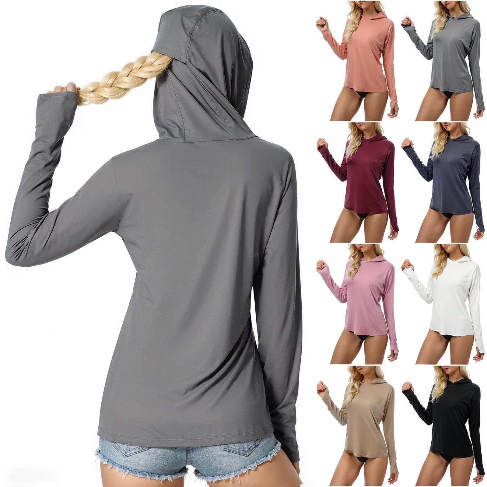 Dames Capuchon Lange Mouw Top Ademend Slim Fit Pullover met Duimgaten Casual Lichtgewicht Atletisch Shirt cm wit