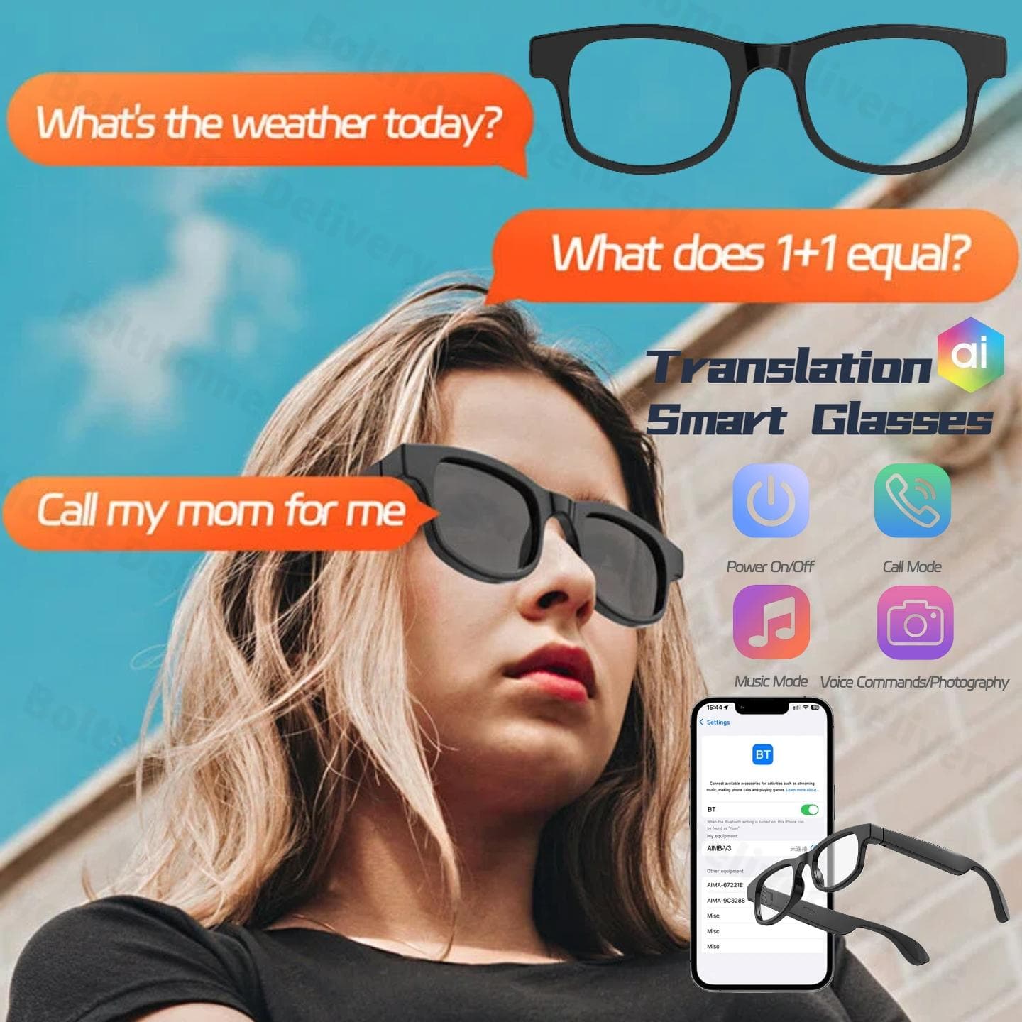 AI Slimme Bril Fotochemisch Multifunctioneel 144 Talen Bluetooth Bellen Spraakassistent Muziekspeler Vertaal Camera Bril zwart