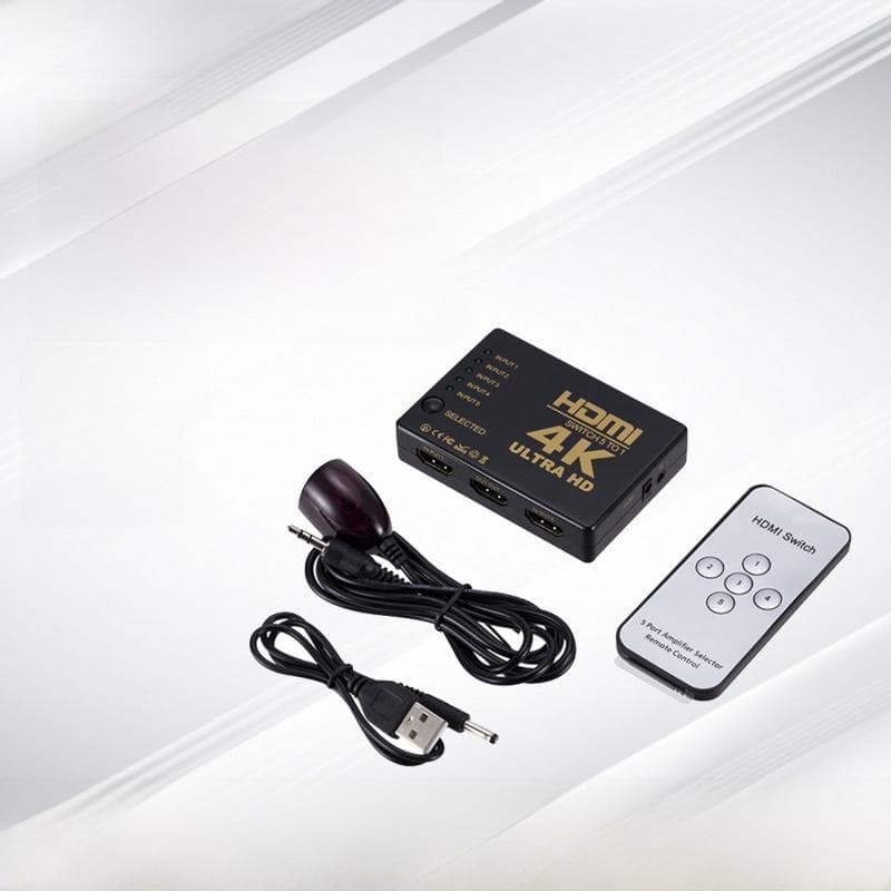 4K HDMI Switch 5 in 1 uit Videoselector met Afstandsbediening, HDMI Splitter Box Ondersteunt 1080P HD voor TV, Monitor, Spelconsoles zwart