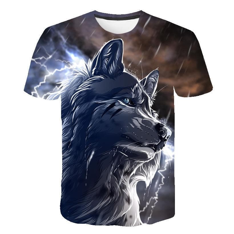 Los T-shirt met korte mouwen voor heren, 3D Wolf Digital Printing Top Man Oversize T-shirts cm