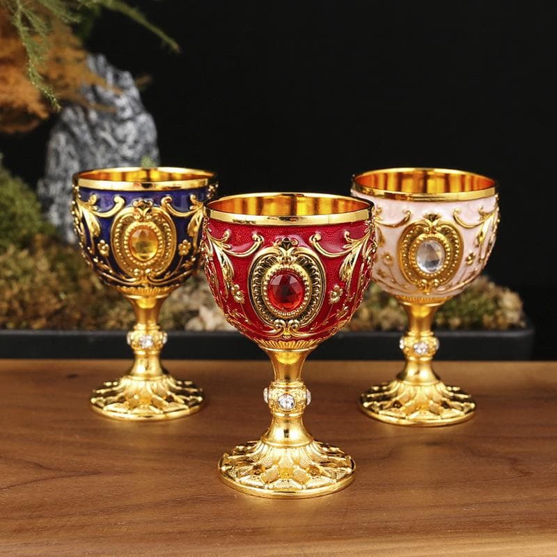 Vintage Heilige Graal Middeleeuwse Kelk Handgegraveerd Metalen Wijnglas Europese Stijl Huisbar Drinkware Eetkamer en Huisdecoratie zilver