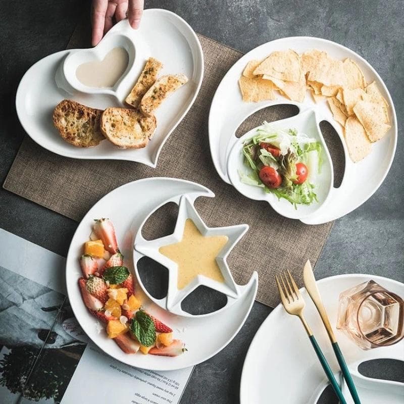 Keramisch Dumplingbord met Dipschaaltje - Gepersonaliseerd Verdeeld Snackbord voor Ontbijt & Voorgerechten