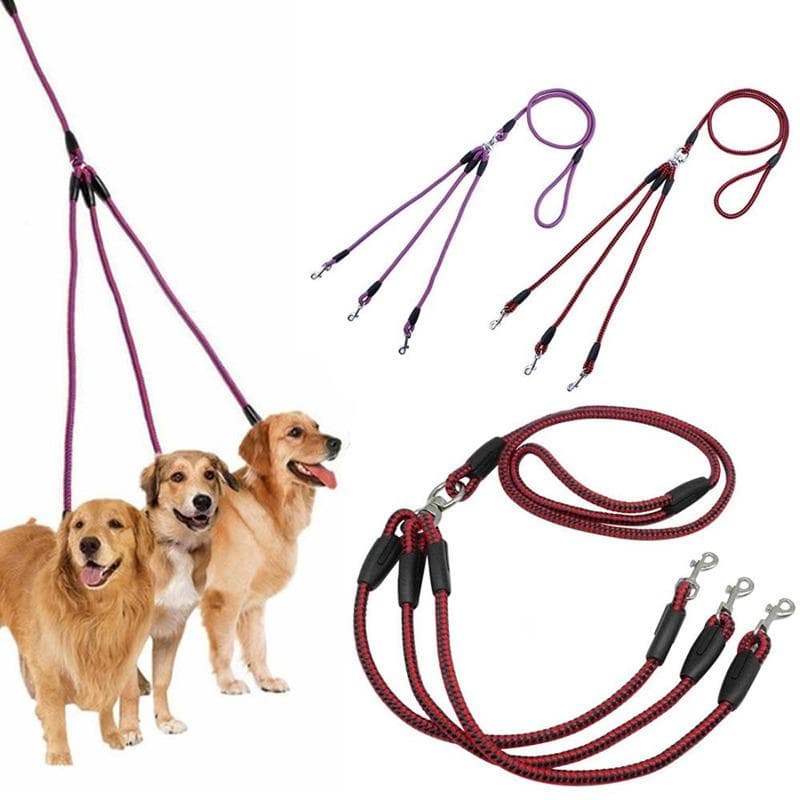Verstelbare Nylon 3-weg No-Tangle Triple Couple Pet Dog Walking Leash Lead met gevoerde zachte handgreep Breakaway 3 Heads Lead Leash